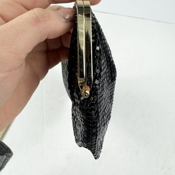 VTG Whiting & Davis Clutch Purse Black Metal Mesh Beaded Closure Chain Strap USA - Picture 11 of 15